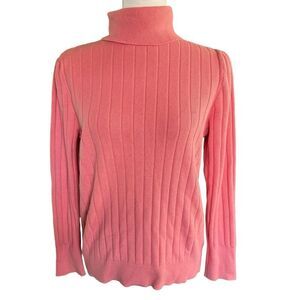 Talbots PUFF SLEEVE RIBBED TURTLENECK SWEATER Peach Sz Large Stretch Comfy